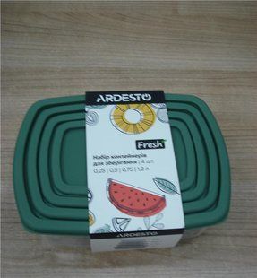 Набір контейнерів для зберігання харчових продуктів ARDESTO Fresh 0.25/0.5/0.75/1.2л, пластик, прямокутна, зелений
